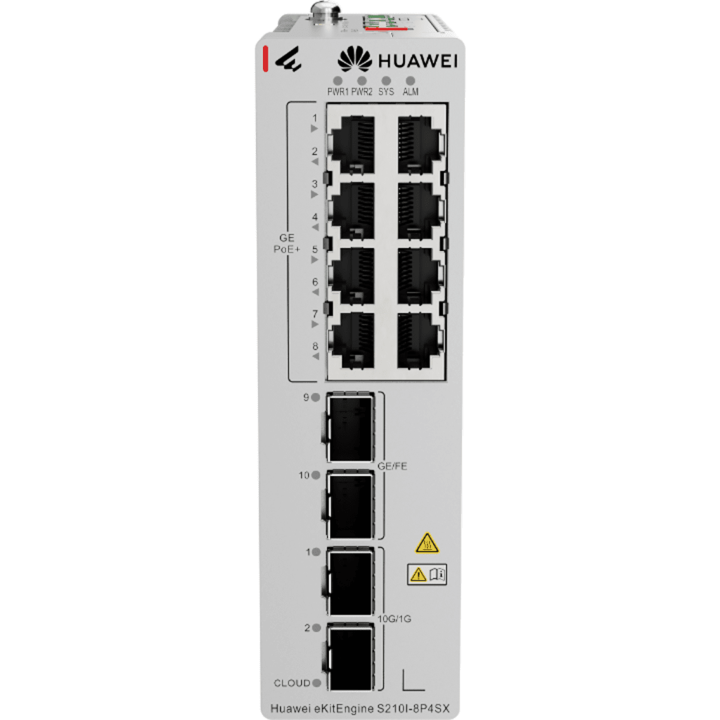 Switches PoEHUAWEI eKITS210I-8P4SXSwitch Industrial 8 Puertos Gigabit PoE+ 220W 2 SFP 2 SFP+ Riel DIN Redundante Nube eKit S210I - 8P4SX - SILYMX