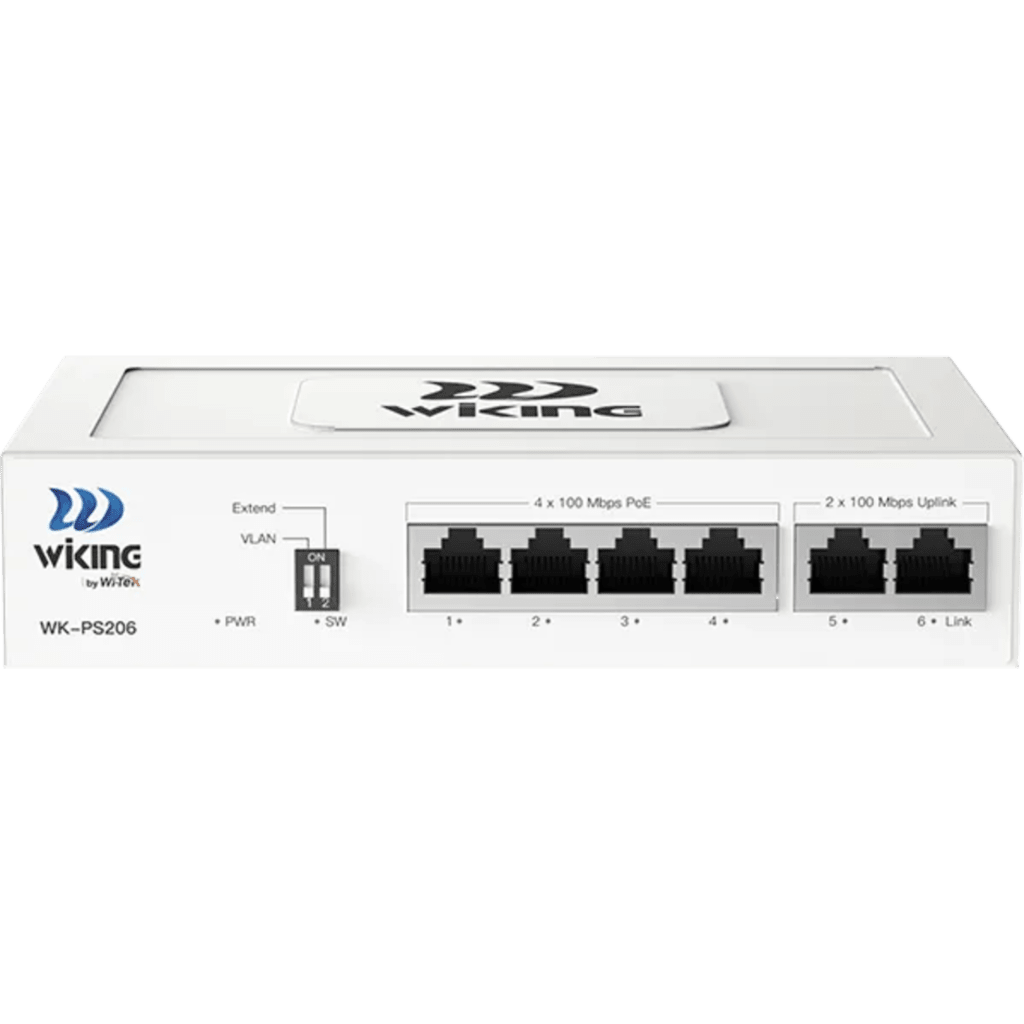 Switch PoE No Administrable / 4 Puertos 10/100 Mbps PoE af/at / 2 Puertos Uplink 10/100 Mbps / Alcance PoE 250 m (820.2 ft) / Presupuesto PoE 45 W