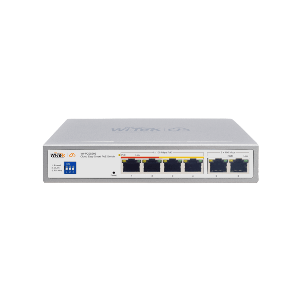 Switches PoEWI - TEKWI-PCES206Switch PoE Administrable Cloud 4 Puertos 10/100 Mbps 2 Uplink 60W 250m WI - TEK WI - PCES206 - SILYMX