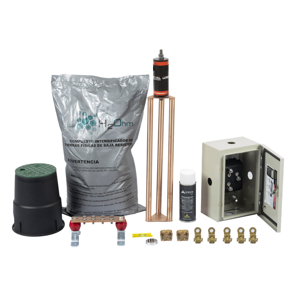 Kit de Puesta a Tierra / Electrodo Magnetoactivo 67 x 17 cm / Capacidad 100 A / Acoplador 1500 A / NEMA 4 / Libre de Mantenimiento 20 Años