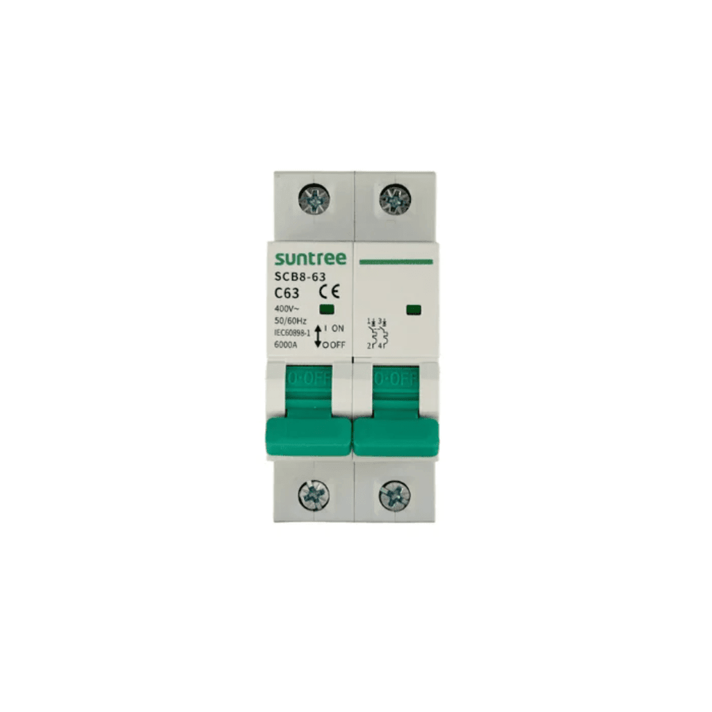 Centros de Carga e InterruptoresSUNTREESCB8-63C50/2PInterruptor Termomagnético 2P 50A 400V AC Protección Solar Riel DIN SUNTREE SCB8 - 63C50/2P - SILYMX