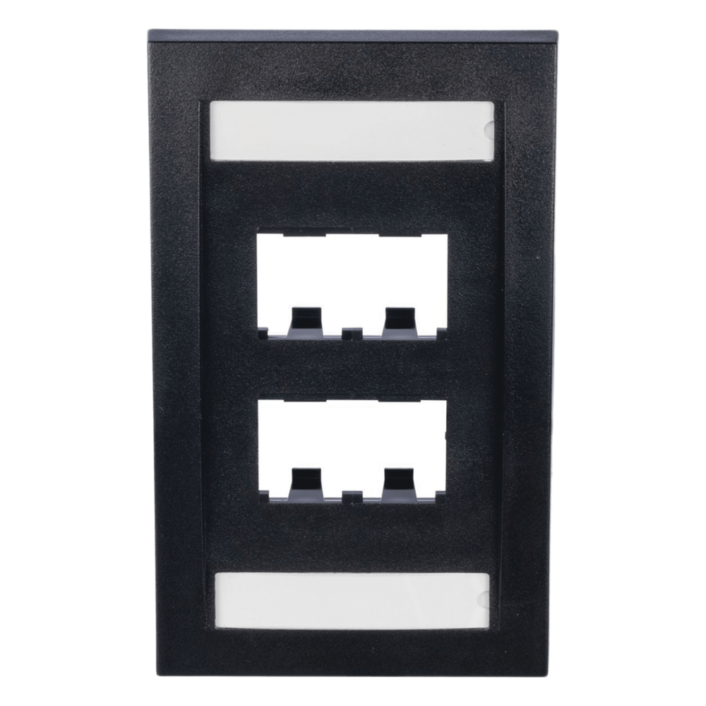 Placa de Pared Vertical / 4 Puertos Mini-Com / Con Espacio para Etiquetas / 2.75 x 4.5 pulg. / Perfil Elevado / Negro