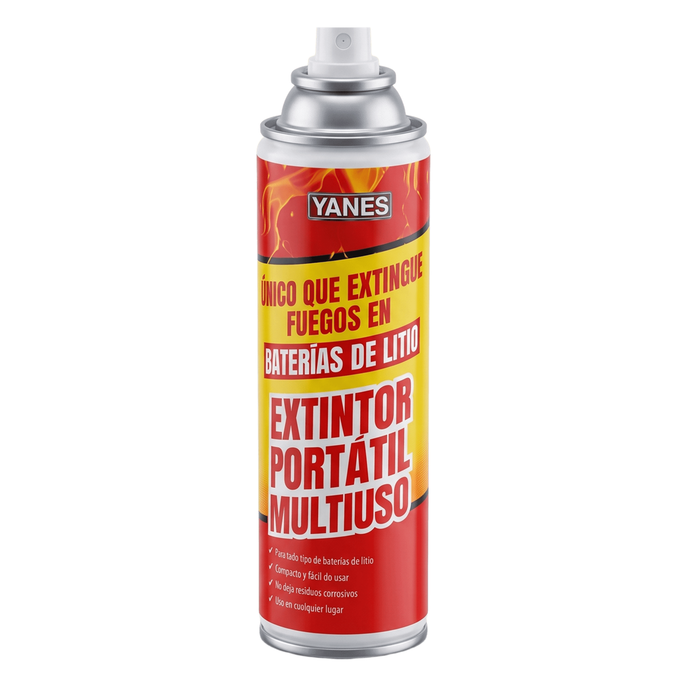 Extintor Portátil en Aerosol / Fuegos Clase A, K y Li / Baterías Ion-Litio / Descarga 35 s / Alcance 2 m (6.6 ft) / 250 ml / Tecnología Micelar