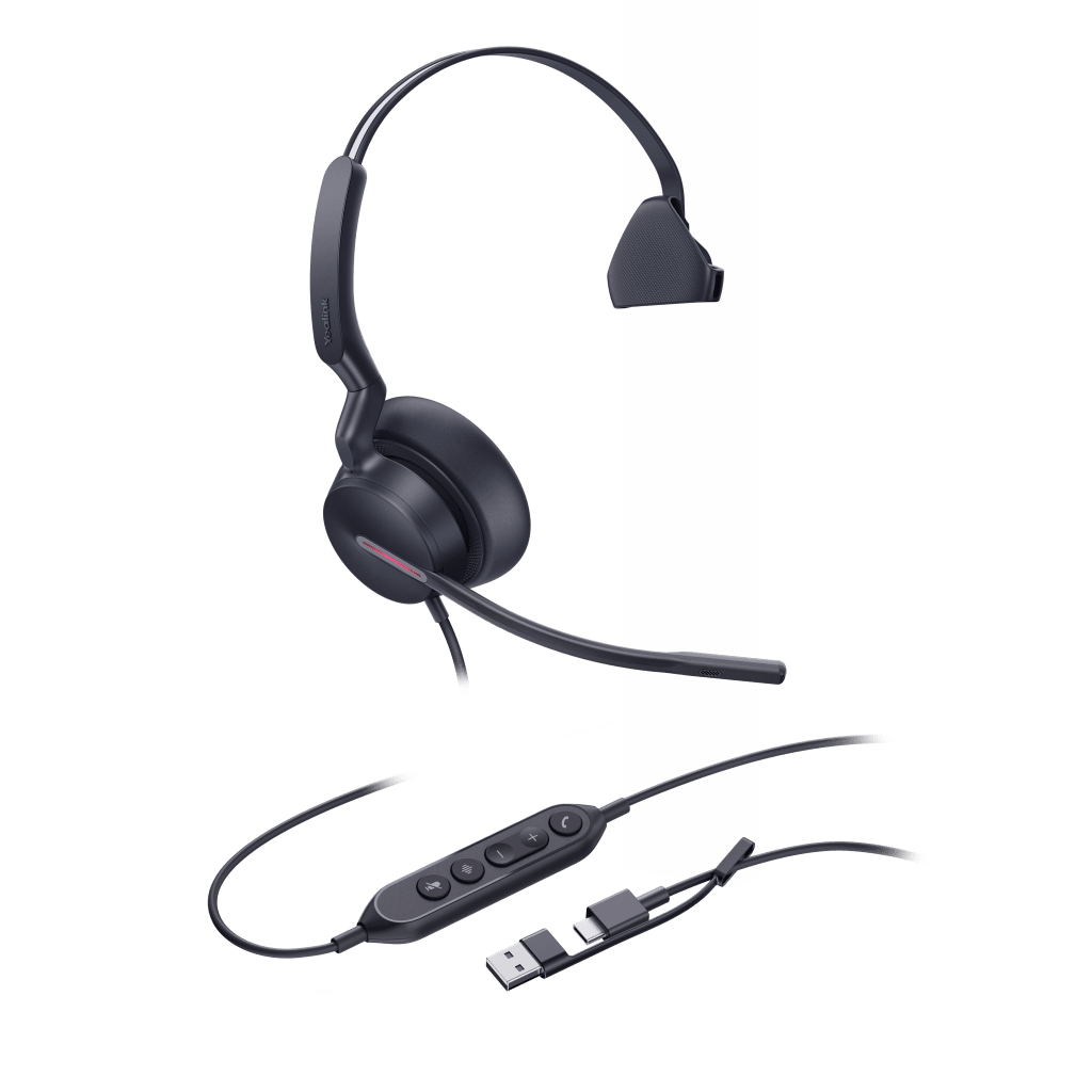 Diadema Alámbrica Yealink UH46 Mono Teams – Cancelación de Ruido IA / USB-C + USB-A / Audio HD Profesional UH46-MONO-TEAMS-USB-C/A