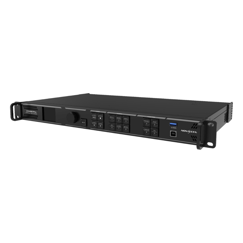 Controlador All-in-One para Videowall LED / 2.6 Millones de Píxeles / 4K×2K@60Hz / 6 Capas Simultáneas / 4 Puertos Ethernet Gigabit / Fibra Óptica 10G