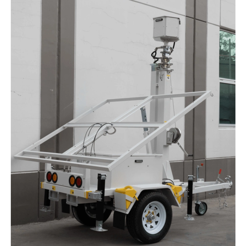 Traila Remolque con Mástil Retráctil de 7.5 m. para Videovigilancia o Iluminación con capacidad para Instalar Módulos Solares y Baterías (No incluidos) - SILYMX