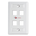 Placa de Pared Keystone / 4 Salidas / Montaje Frontal o Trasero / Hasta 6 Puertos / Color Blanco