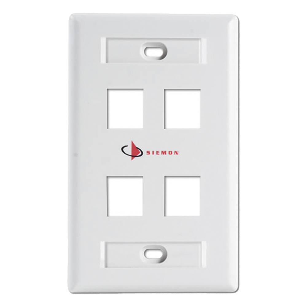 Placa de Pared Keystone / 4 Salidas / Montaje Frontal o Trasero / Hasta 6 Puertos / Color Blanco