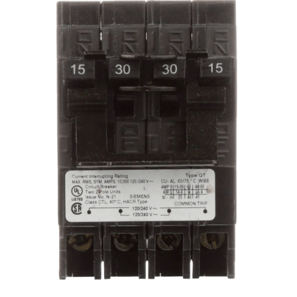 Interruptor automático CUADRUPLEX enchufable tipo QT 2 polos dobles, 30-30 amp