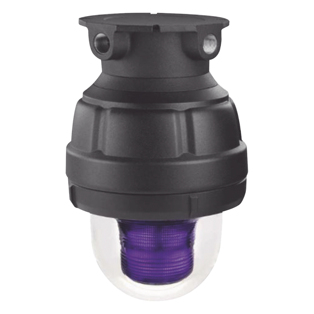 Luz estroboscópica a prueba de explosiones UL y cUL para Clase I, División 1, Grupo C y D; Clase I, División 2, Grupos A y B; Clase II, División 1, Grupos E, F y G; Clase III , 24 Vcd, color Magenta, montaje no incluido