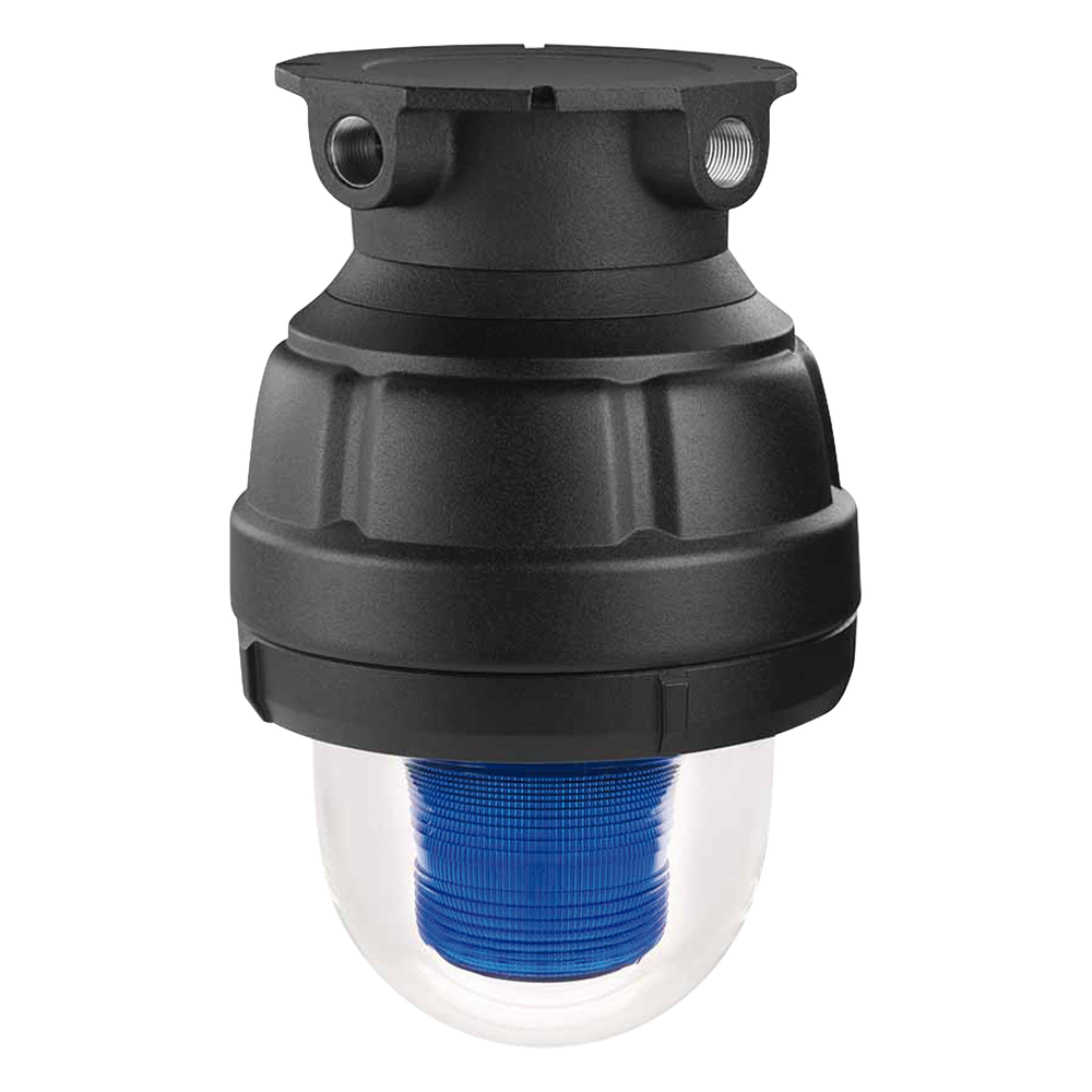 Luz estroboscopica a prueba de explosiones UL y cUL para Clase I, División 1, Grupo C y D; Clase I, División 2, Grupos A y B; Clase II, División 1, Grupos E, F y G; Clase III, 24 VCD, Color Azul, Montaje no incluido