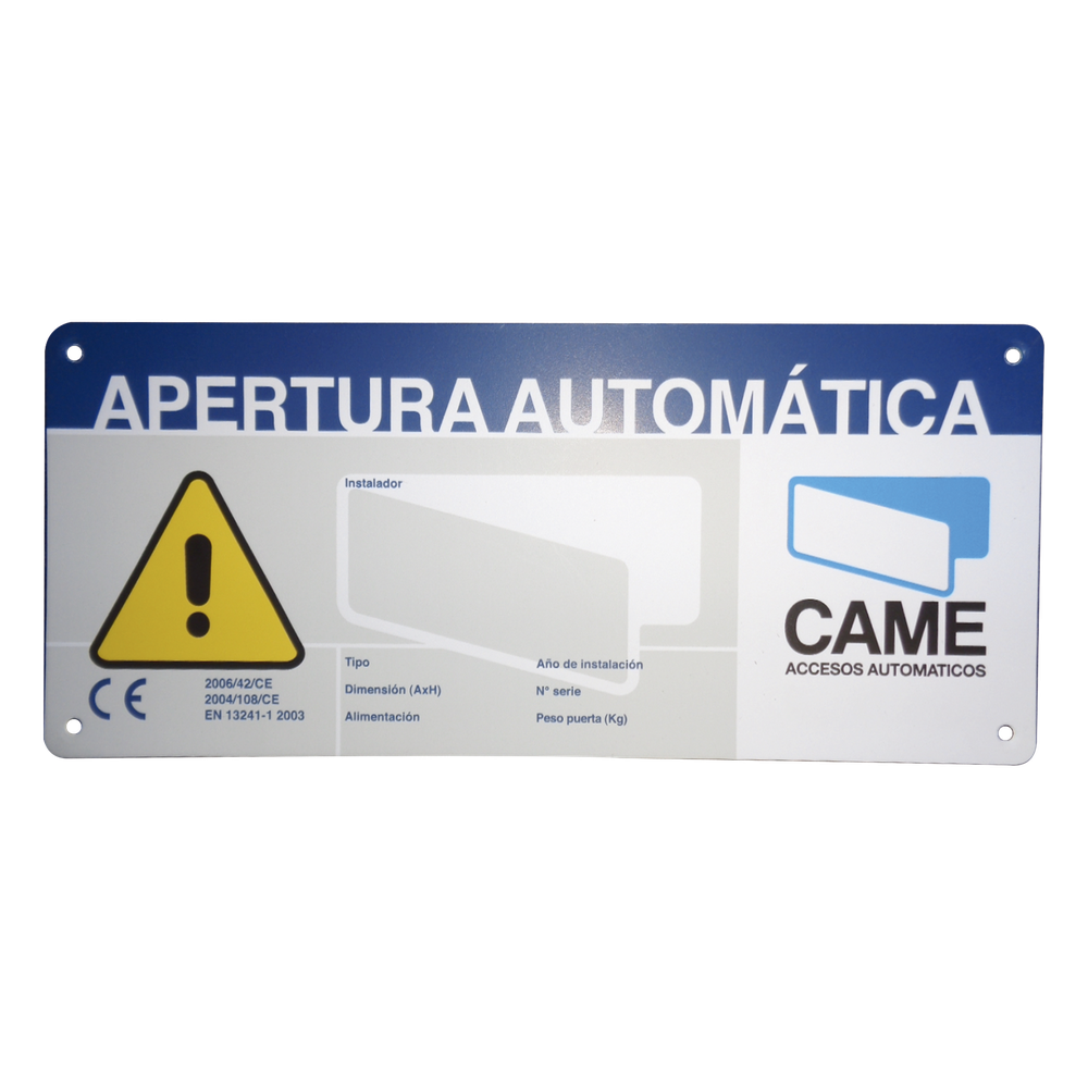 Letrero de Aviso de Peligro / 23 x 10 cm / Exterior / Puertas Automáticas / Fijación en Superficies Lisas