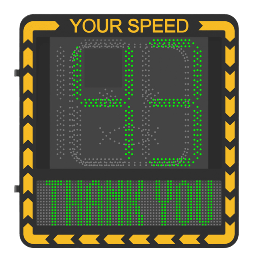 Pantalla LED Radar de Velocidad Hikvision – Señalización Inteligente en Tiempo Real hasta 100 m YJP7681-188-RL/GLE