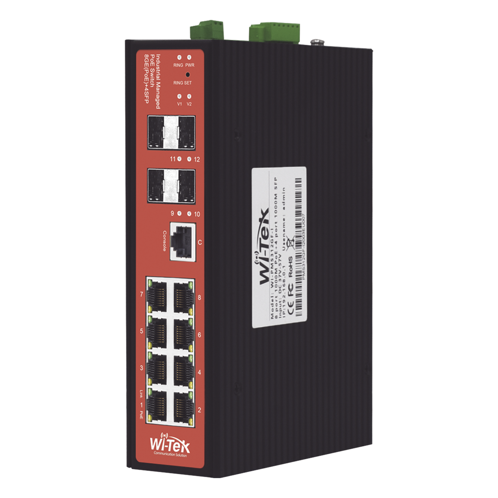 Switch Industrial Administrable PoE / 8 Puertos / PoE Mixto 24V/48V / 802.3bt 60W / -40°C a 80°C / DIN Rail