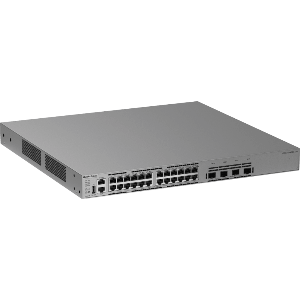 Switch Multi-GE Gestionable / 24 Puertos 2.5G PoE++ / 4 Puertos SFP+ 10G / Capacidad 200 Gbps / Enrutamiento Capa 3 / VSU / Protección Sobretensión 10 kV / Alimentación Redundante / Línea Cybrey