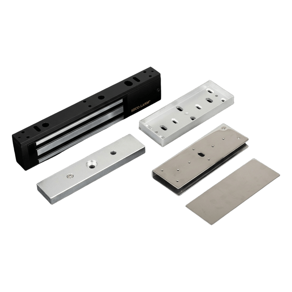 Kit de Control de Acceso / Chapa Magnética 600 lbs (272 kg) / Montaje en U para Puerta de Cristal / Uso Interior / UL / Aluminio Anodizado