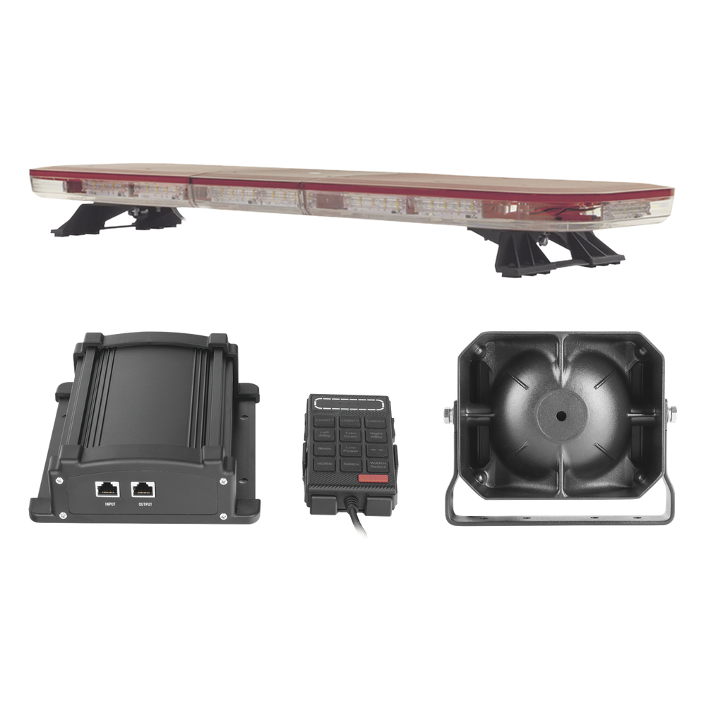 Kit de Señalización de Emergencia / Barra LED 124 Ultra Brillantes G3 / Sirena 100W / Bocina 100W 8 Ohms / 13 Patrones Programables / Control de Tráfico Ámbar