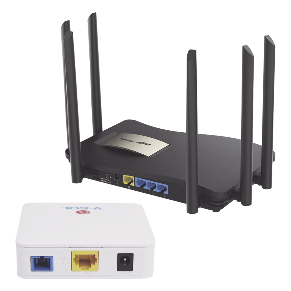 Kit ONU Bridge Dual GPON/EPON / Router Mesh Wi-Fi 5 / 1267 Mbps / 6 Antenas 6 dBi / IP41