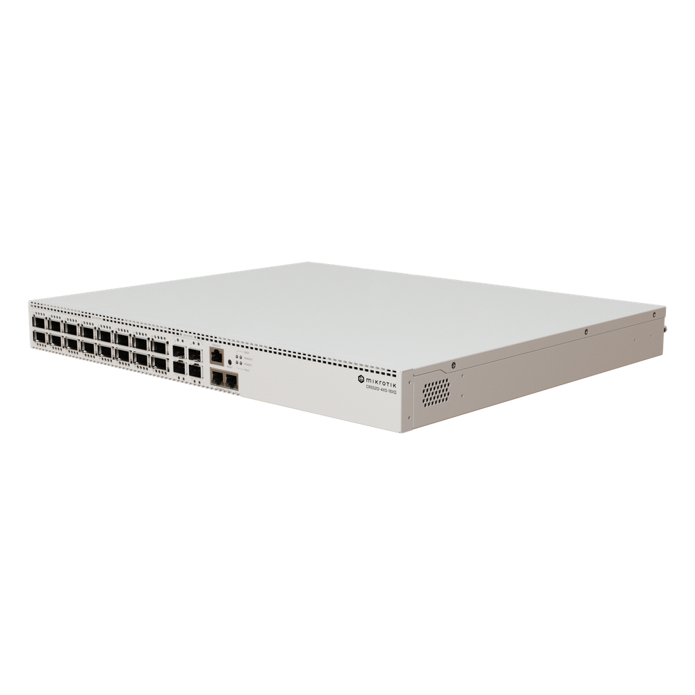 Switch Empresarial / 16 Puertos QSFP28 100 Gbps / 4 Puertos SFP28 25 Gbps / 2 Puertos Ethernet 10 Gbps / CPU ARM 4 Núcleos 2 GHz / 4 GB RAM DDR4 / RouterOS v7