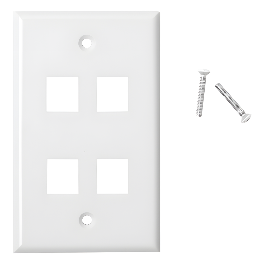 Placa de Pared / 4 Puertos Keystone / Montaje Vertical / 70 x 115 mm / 2.75 x 4.52 ft / Blanco