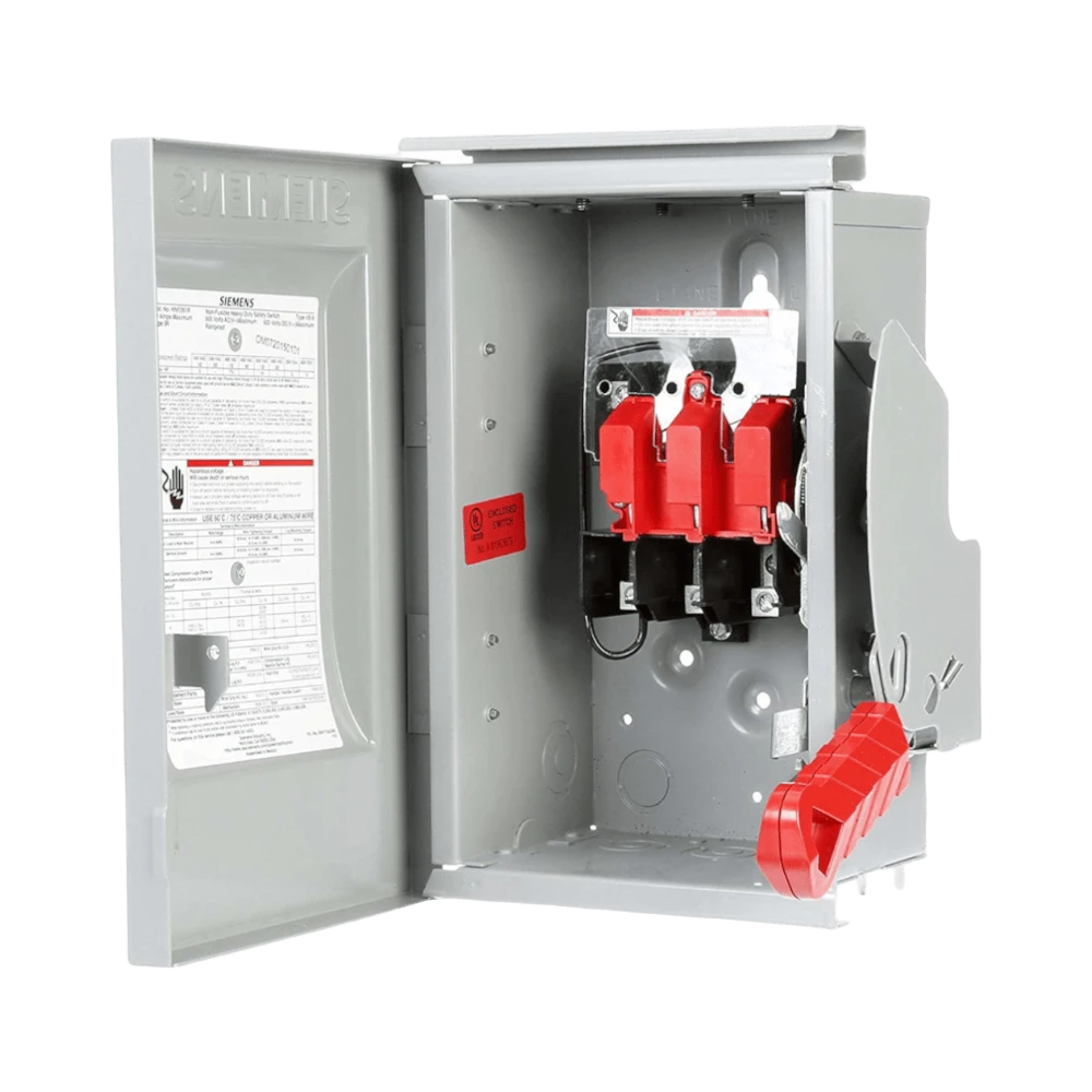 Interruptor de Seguridad HNF363R, 600Vca, 3 polos, 100 Amp, sin portafusibles, Nema 3R.