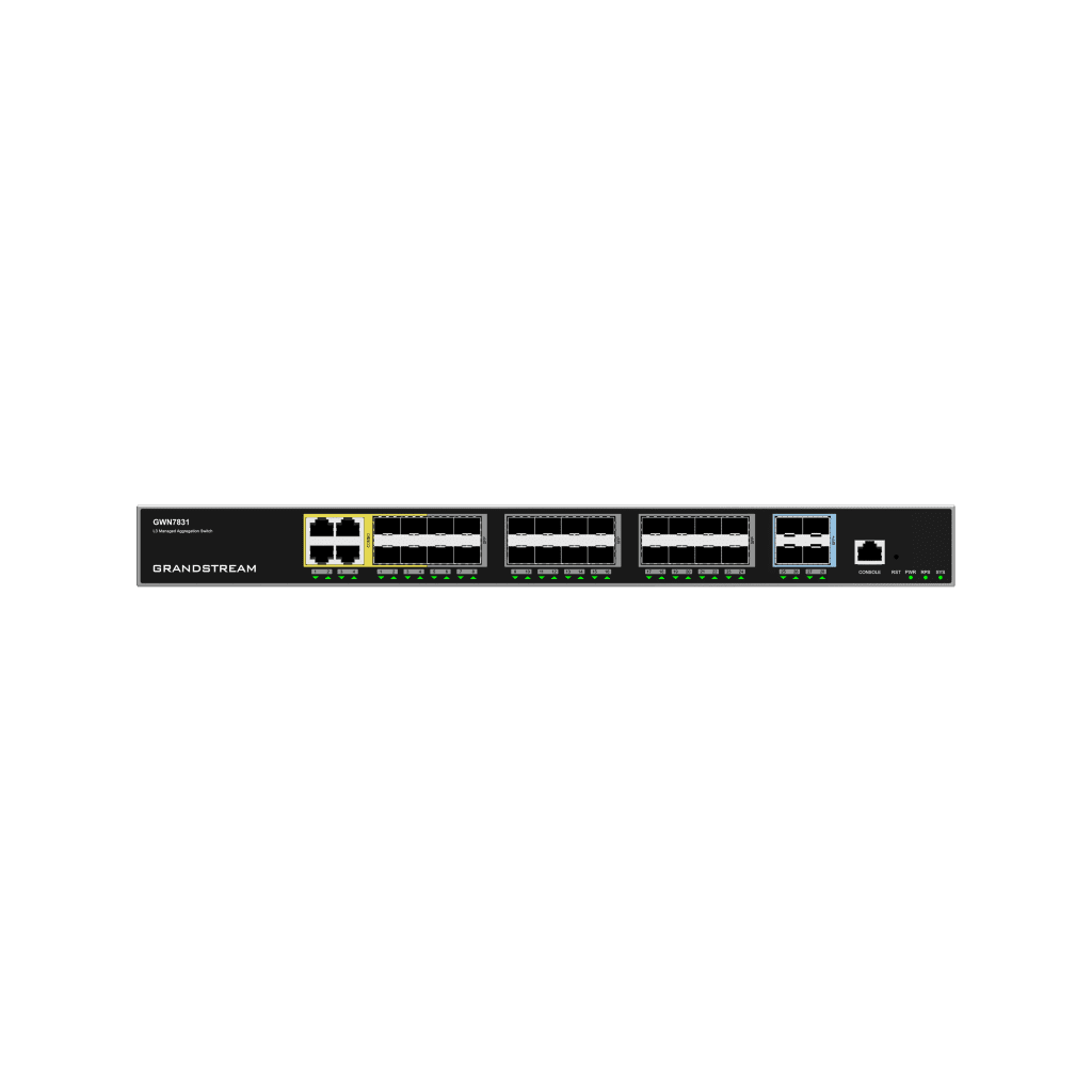 SwitchesGRANDSTREAMGWN7831Switch Administrable Capa 3 24 SFP 4 SFP+ 10GbE 128Gbps QoS Stacking Grandstream GWN7831 - SILYMX