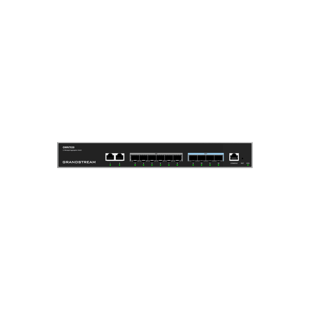 SwitchesGRANDSTREAMGWN7830Switch Agregación Capa 3 12 Puertos 4x 10G SFP+ 6x SFP QoS Stacking IPv6 Grandstream GWN7830 - SILYMX