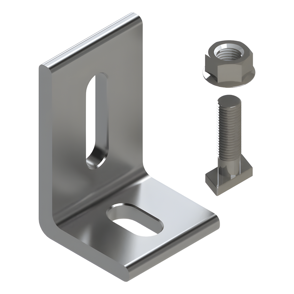 Herraje en L para Fijación al Suelo / Aluminio Serie 6000 / Acero Inoxidable / Compatible con N Rail 4.72 / Techos Planos e Inclinados