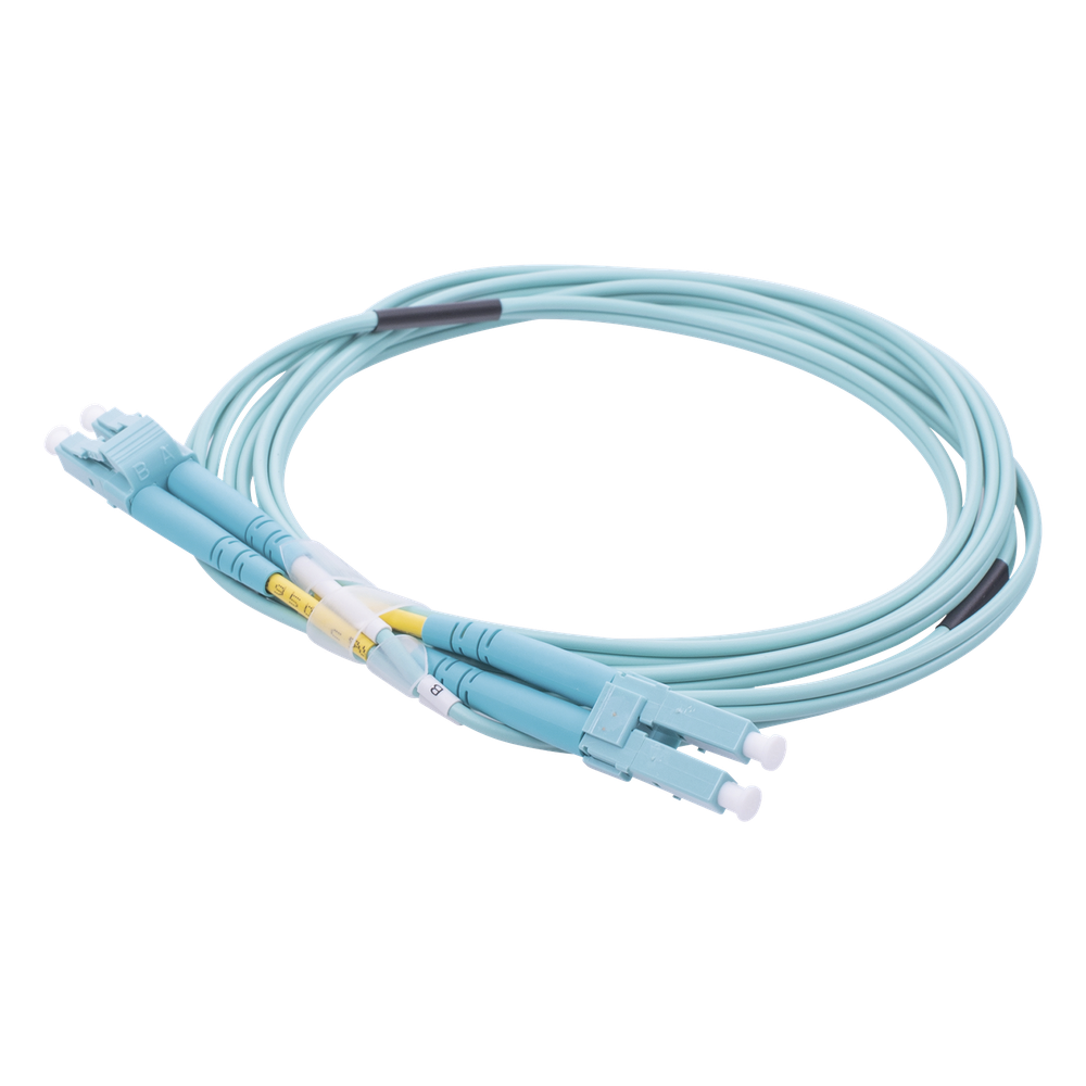 Jumper de Fibra Óptica / Multimodo OM3 50/125 / LC-LC Dúplex / OFNR Riser / 2.0 mm / 2 m (6.56 ft) / Aqua