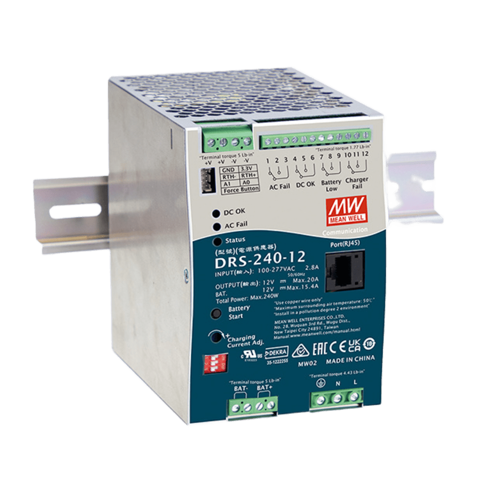 Fuentes de poder IndustrialMEANWELLDRS24012Fuente Poder Industrial 240W 12Vcc 20A Cargador Baterías UPS Riel DIN MEANWELL DRS24012 - SILYMX