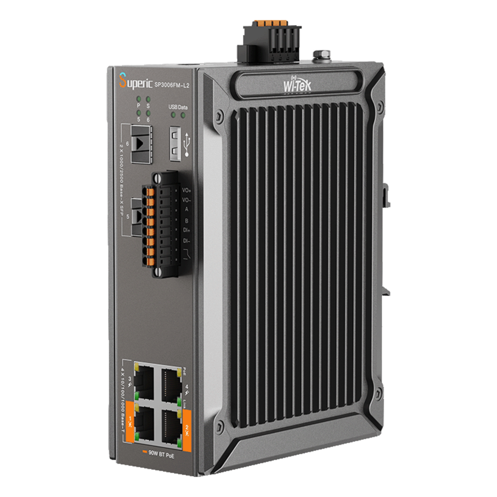 Switch Industrial Administrable / 4 Puertos PoE Gigabit / 2 SFP 2.5Gbps / PoE 120W / -40℃ a 75℃ (-40℉ a 167℉) / Sin Ventiladores