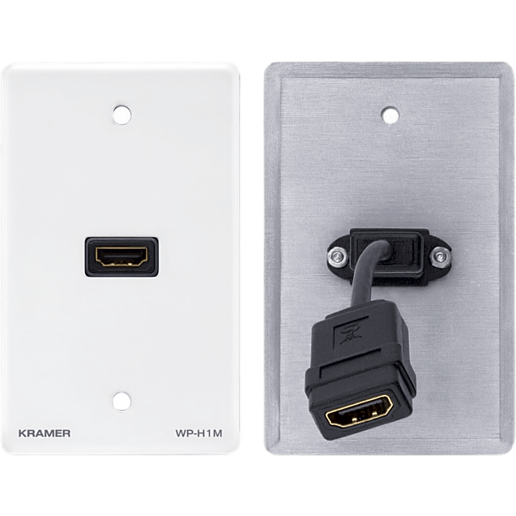 Placa de Pared HDMI Pasiva / Conexión Frontal y Trasera / Cable Plano Flexible / Formato US / Blanco