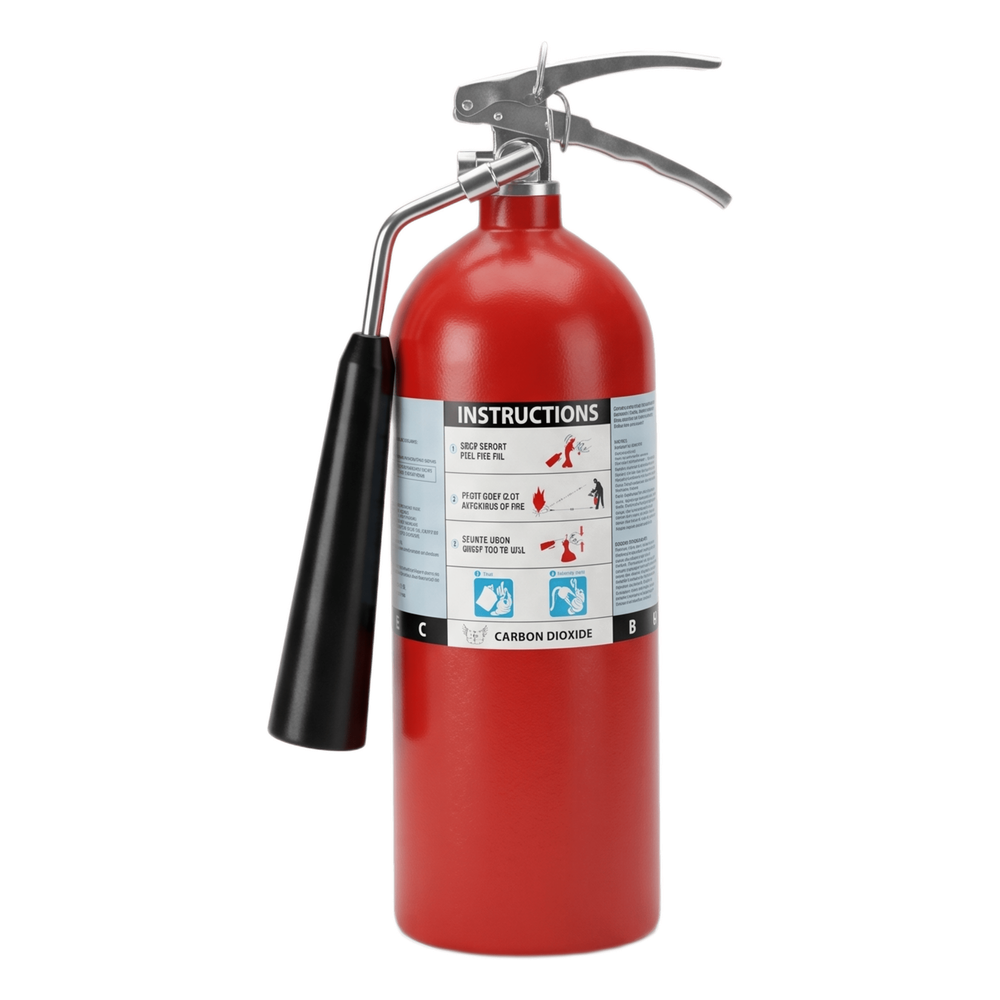 Extintor de CO₂ / Clasificación UL 2-B:C a 10-B:C / Capacidades 5 lb a 20 lb (2.27 kg a 9.07 kg) / Válvula de Cierre Integral / Bocina / Certificación Canadá / Uso en Baja Temperatura -22 °F (-30 °C) / 6.56 pies de alcance