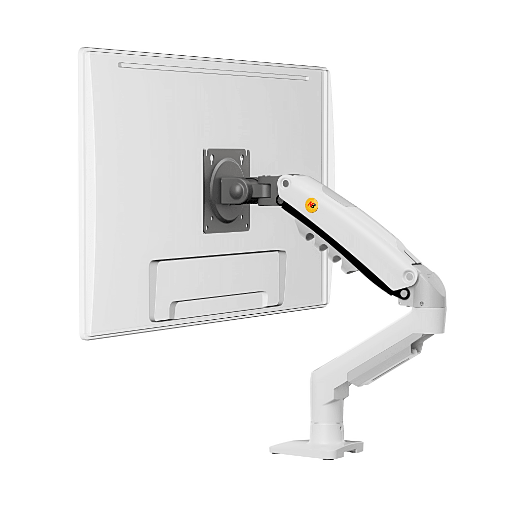 Brazo Ajustable para Monitor / 17" a 30" / Capacidad 9 kg / Rotación 360° / Inclinación +85° a -30° / Giro 180° / Resorte de Gas / Blanco