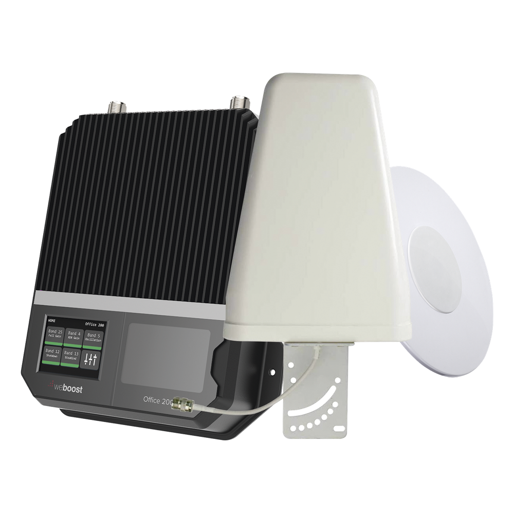 KIT Amplificador Office 200 4G LTE, 3G y VOZ con antena direccional. Especial para cubrir áreas de hasta 1600 Metros Cuadrados por ser de grado comercial e industrial. Soporta múltiples operadores, tecnologías y usuarios.