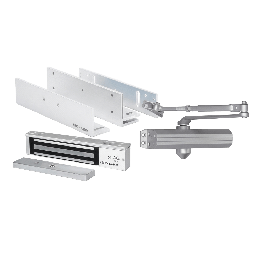 Kit Control de Acceso / Chapa Magnética 600 lbs (280 kg) / Brackets L y Z / Cierrapuertas 150 kg / UL