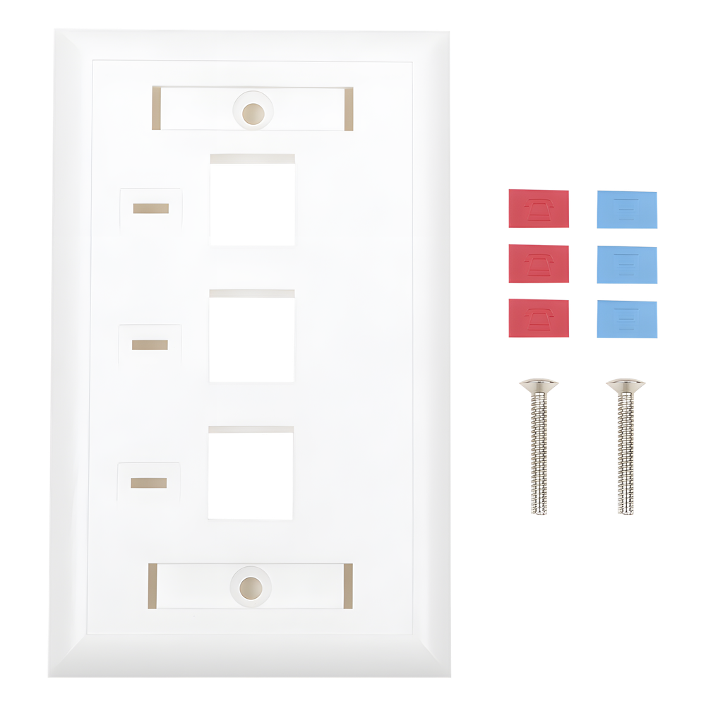 Placa de Pared / 3 Puertos Keystone / Espacio para Etiqueta / 70 x 115 mm / 2.75 x 4.52 in / Blanco