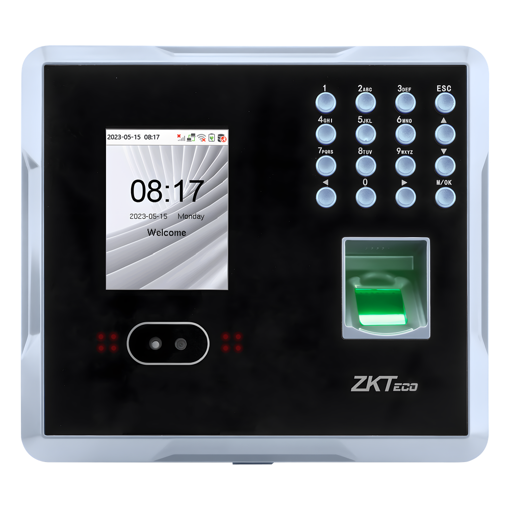 Terminal Multi-Biométrica de Asistencia y Control de Acceso / Reconocimiento Facial, Huella y Tarjeta / 2,000 Usuarios / 1,500 Rostros / 2,000 Huellas / 100,000 Eventos / TCP/IP Wi-Fi USB / ADMS / Pantalla 2.8" TFT