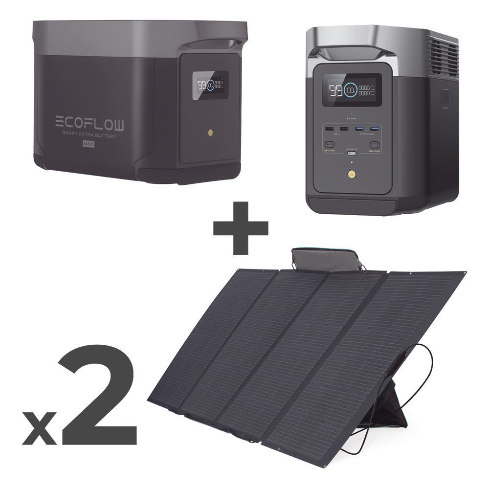 Kit de Estación de Energía Portátil / 4096Wh Total / 2400W Continuo / 4800W Pico / 2 Paneles Solares Flexibles 400W / 6 Salidas CA / Wi-Fi y Bluetooth