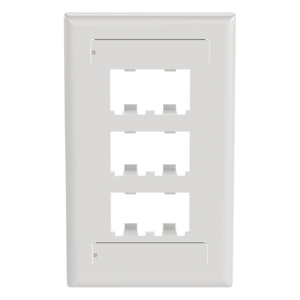 Placa de Pared Vertical / 6 Puertos Mini-Com / Diseño Plano / 2.75 x 4.5 in / ABS / Blanco