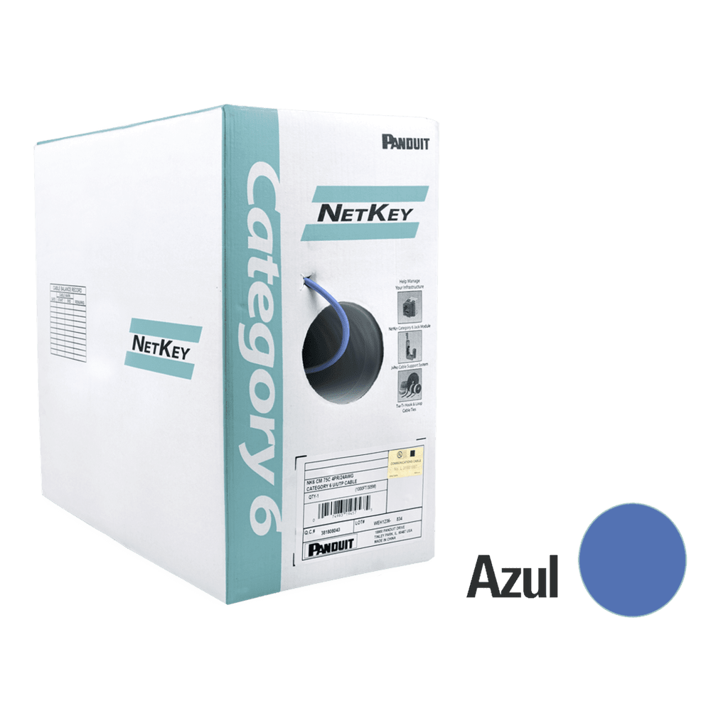 Cables Categoria 6PANDUITNUR6C04BU-MBobina Cable UTP Cat6 305m (1000ft) Cobre 24 AWG CMR Azul NetKey Panduit NUR6C04BU - M - SILYMX