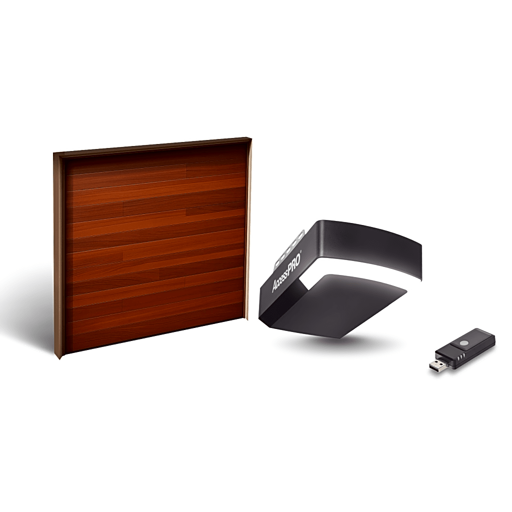 KIT COMPLETO Incluye /Puerta D/ Garage / APDOORGF 8x7 Pies / Lisa Linea Central / Color blanco / Insulada / Interfase ACCESSWIFI / Motor FS1000M / 1/2HP / Fuerte/Silencioso/Luz LED/Motor DC .