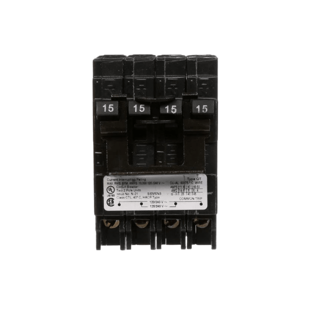 Interruptor automático TRIPLEX enchufable tipo QT 2 polos simples, 1 polo doble, 15-20 amp