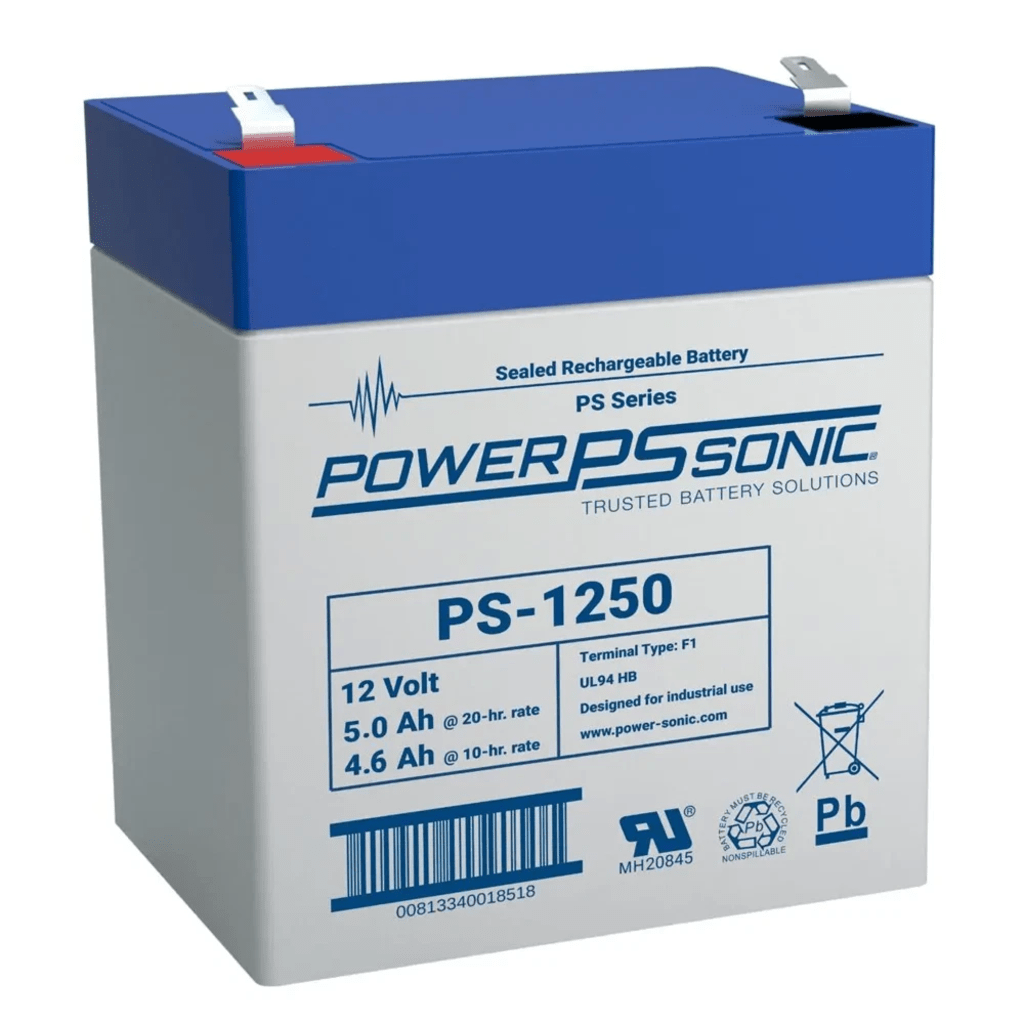 Batería POWER SONIC 12V 5AH Para Respaldo Tecnologías AGM/VRLA 5 Años Vida Útil Terminales F1 Reconocida UL PS-1250-F1 - SILYMX