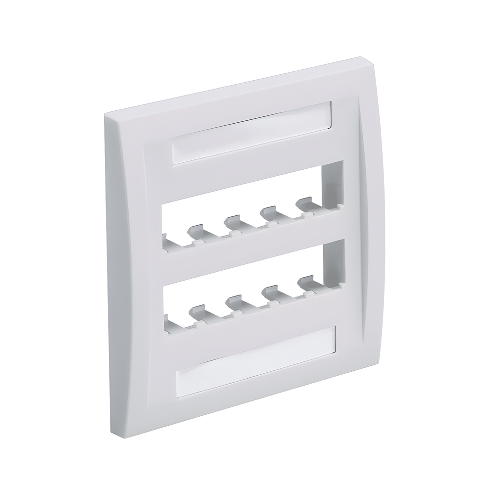 Placa de Pared Vertical / 10 Puertos Mini-Com / Etiquetas con Cubierta / ABS Impacto / Blanco Mate