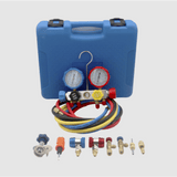 Juego de manómetros para aire acondicionadoherramienta de carga de refrigerante doble válvula adaptadores acoplamiento rápido manguera de 1.5 metros - SILYMX