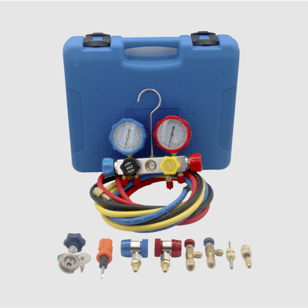 Juego de manómetros para aire acondicionadoherramienta de carga de refrigerante doble válvula adaptadores acoplamiento rápido manguera de 1.5 metros - SILYMX