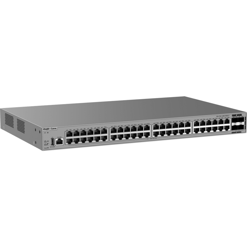 Switch de Acceso Capa 3 / 48 Puertos Gigabit PoE+ / 4 Puertos SFP 2.5GE Uplink / 116 Gbps / 86.304 Mpps / PoE 370W / VSU / Protección contra Sobretensiones 10 kV / Ventiladores Redundantes / Línea Cybrey