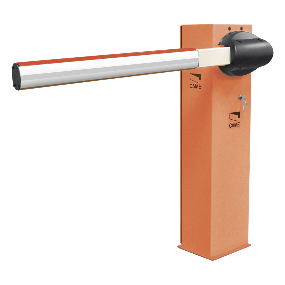 Kit de barrera vehicular CAME G3750 / Gabinete naranja / Incluye mástil de 4 metros sin iluminación / Incluye resorte 001G04060 (Resorte verde)