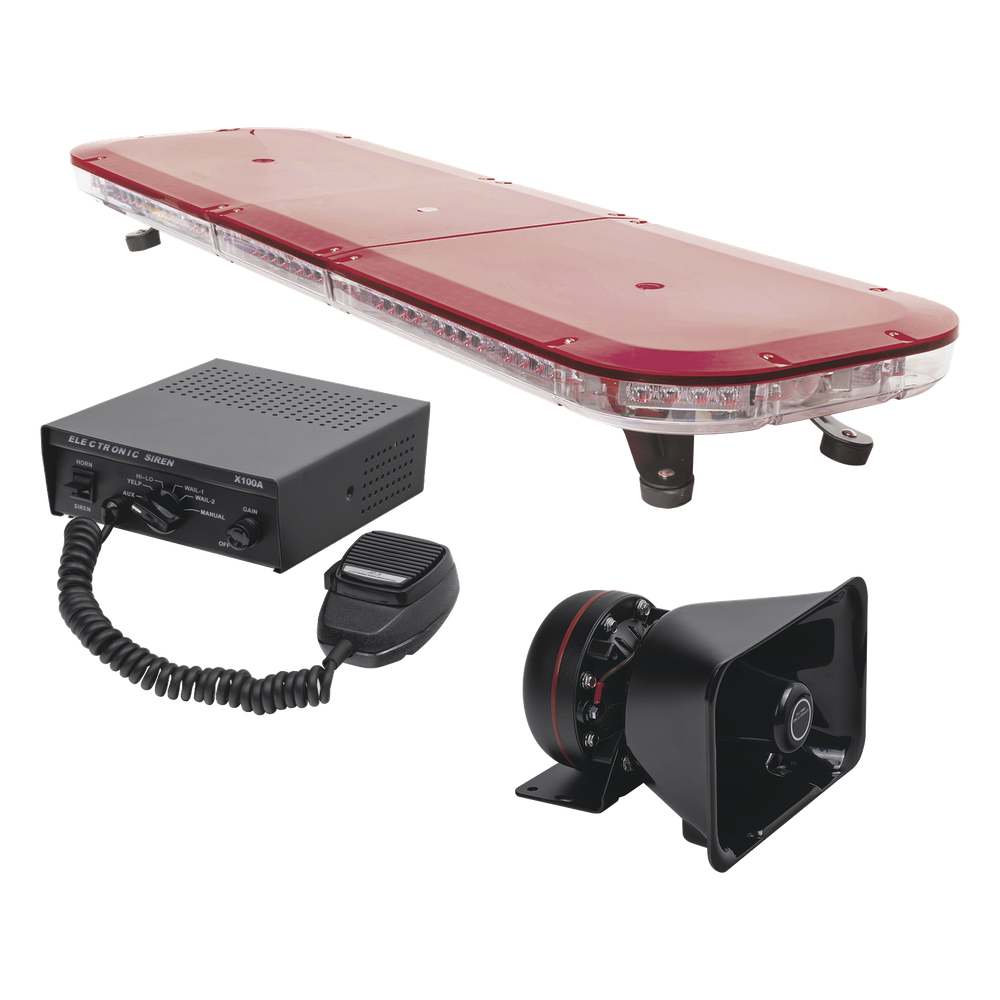 Kit de Señalización para Emergencias / Barra LED 108 Unidades / Sirena 100 W / 13 Patrones de Destello / Bocina Uso Rudo / Control de Tráfico Ámbar